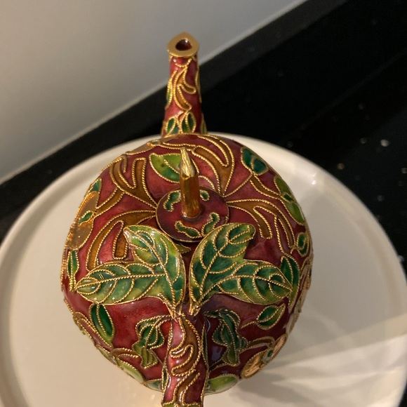 Vintage Mini Cloisonné Enamel Gold Apple Teapot & Lid Collectible Farmhouse - Picture 3 of 13